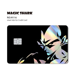 ملصق بطاقة الائتمان والخصم بالليزر ثلاثي الأبعاد اللامع الرائع من Magic Shark Dragons Balls Goku Vegeta، غطاء أمامي
