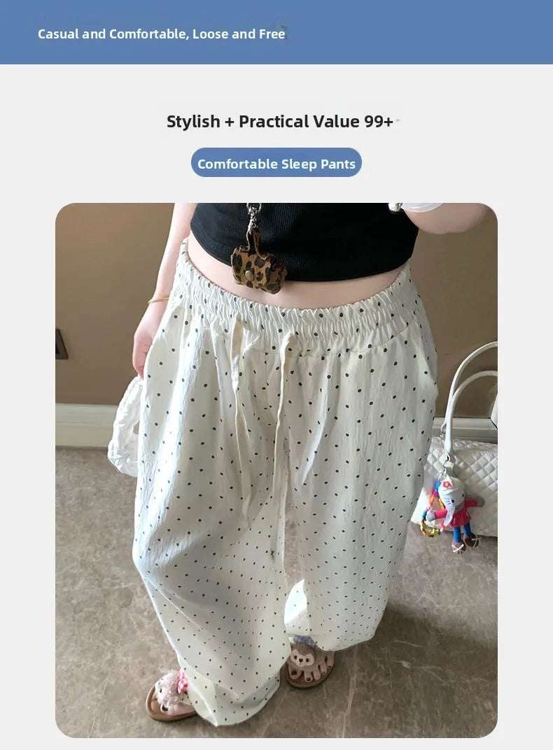 Korean Sle Polka Dot Straight Leg Casual Pants Women's High Waist Loose Slimming Summer Wide Leg Home Pants