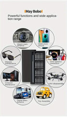 Precision screwdriver bit organizer case with bits for device repairs