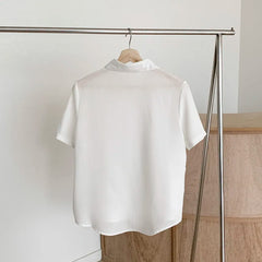 Ele Chiffon irt ort Sve Summer New Loose Collar  Ne White Top Women's Faion Commute Sle Straight Cut