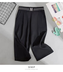 High Waist Straight Leg Elastic Women's Seven-Foot Pants Casual Outdoor Wear Summer Slimming Spor Wide Leg orts