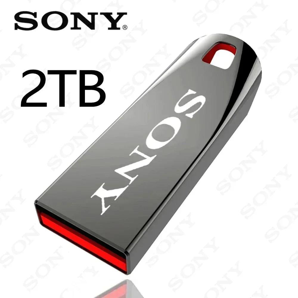 Metal USB flash drive 2TB, silver body with red-accent connector cap