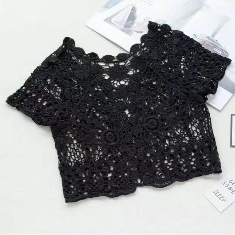 Hot Lace White/Black Bridal Summer Women Short Sleeve Shrug Bolero Wedding Jacket Elegant Cape