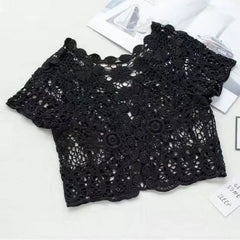 Hot Lace White/Black Bridal Summer Women Short Sleeve Shrug Bolero Wedding Jacket Elegant Cape