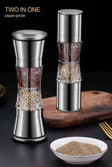 Two-in-one Pepper Grinder Stainless Steel Double-head Kitchen Gadgets Sea Salt Spice Manual Two-head Grinder