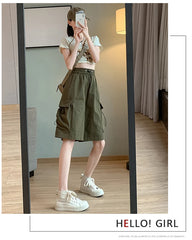 Sweet Cool Sle Women's Workwear orts Summer Thin American Qui Dry Casual Wide Leg Five-Quarter Loose Straight Cut Pants
