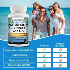 Magnesium Glycinate, Muscle & Nerve Health, Enzyme Function, Non-GMO, Vegetarian, Gluten-Free 450 Mg