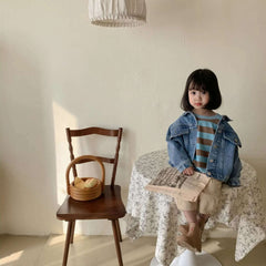 6704-1 Children's Denim Jacket Spring and Autumn Korean Girl's Denim Jacket Casual Loose Boy's Coat Cardigan.