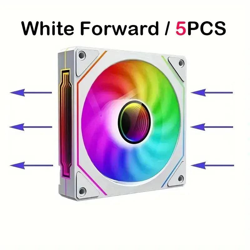 PC case cooling fan with white frame and ARGB RGB ring, 120mm