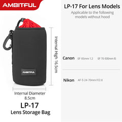 حقيبة عدسات كاميرا جديدة من AMBITFUL، حقيبة برباط، مقاس SML XL، لكاميرا Canon Sony Nikon DSLR، حافظة أسطوانية للعدسات مزودة بخطاف