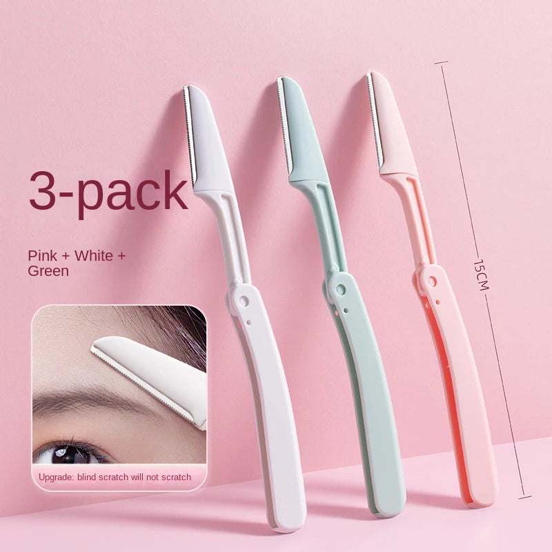3PCS Portable Eyebrow Trimmer Safe Eyebrow Shaper Foldable Eyebrow Trimmer Razor Blade Razor Women's Makeup Tools