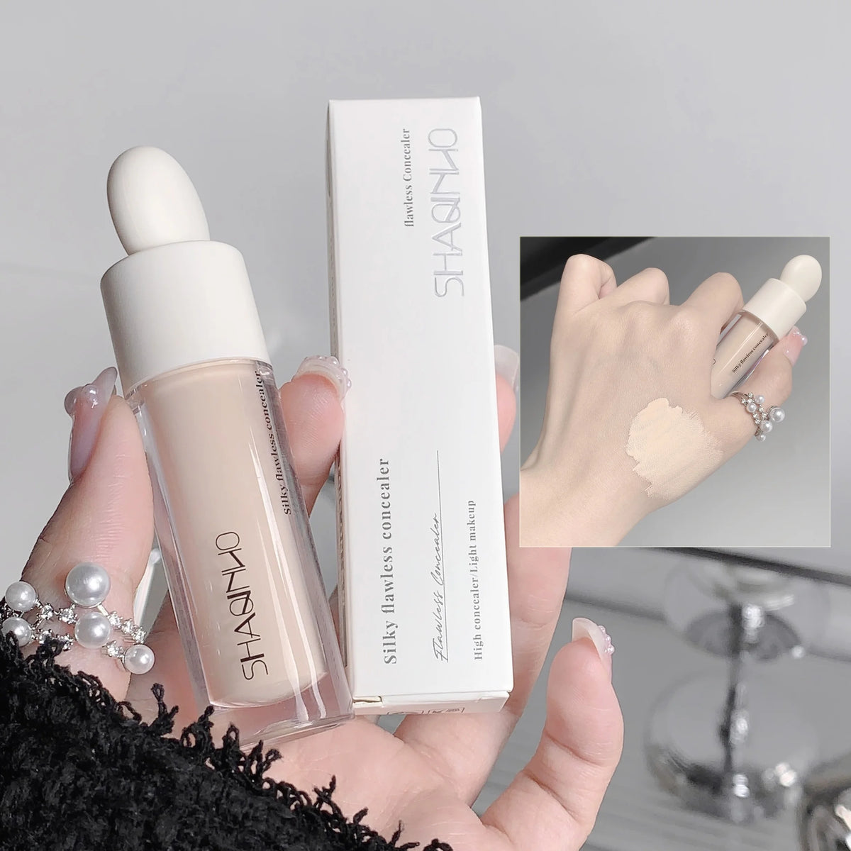 Flawless Finish Liquid Concealer Full Coverage for Blemishes Dark Circles & Freckles Smooth Application Long-Lasting,