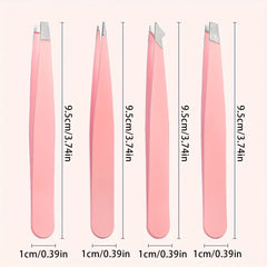 4 pcs Tweezers Set - Professional Tweezers For Eyebrows - Great Precision For Facial Hair, Splinter And Ingrown Hair Removal Wit