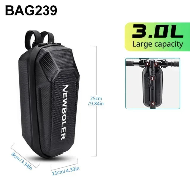 Black 3L scooter front bag with top strap and NEWBOLER logo