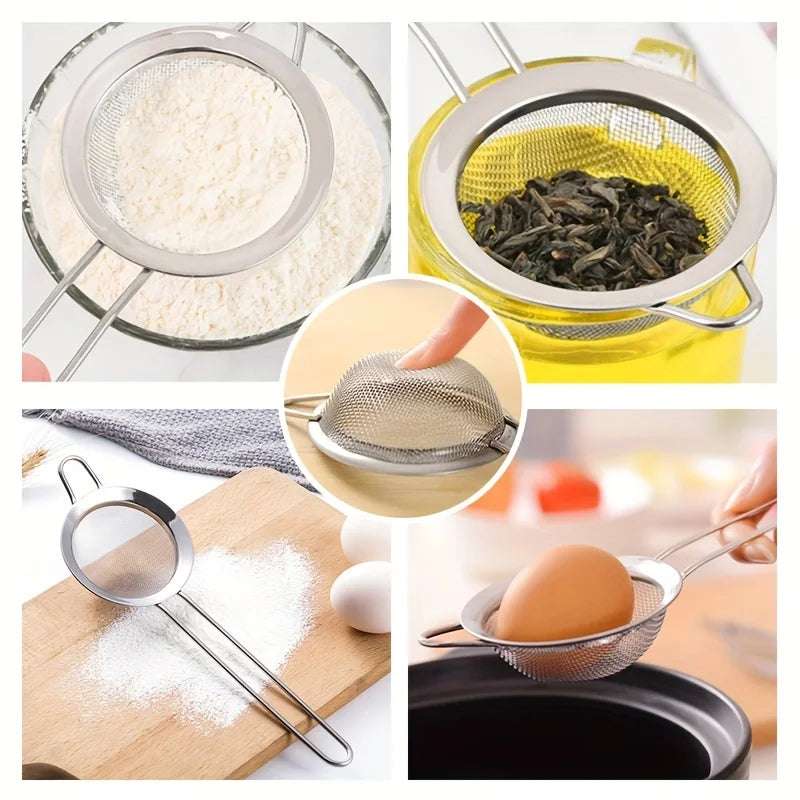 3pcs Fine Mesh Strainers Set Stainless Steel Multipurpose Flour Sieve  Sifter With Handle Perfect For tea Flour Egg Kitchen Tool