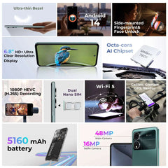 New HOTWAV Note 12 2024 Smartphone Android 14.0 5160MAH Cellphones 6+128GB 48MP+16MP+0.08MP Camera 6.8" HD Global Mobile Phone