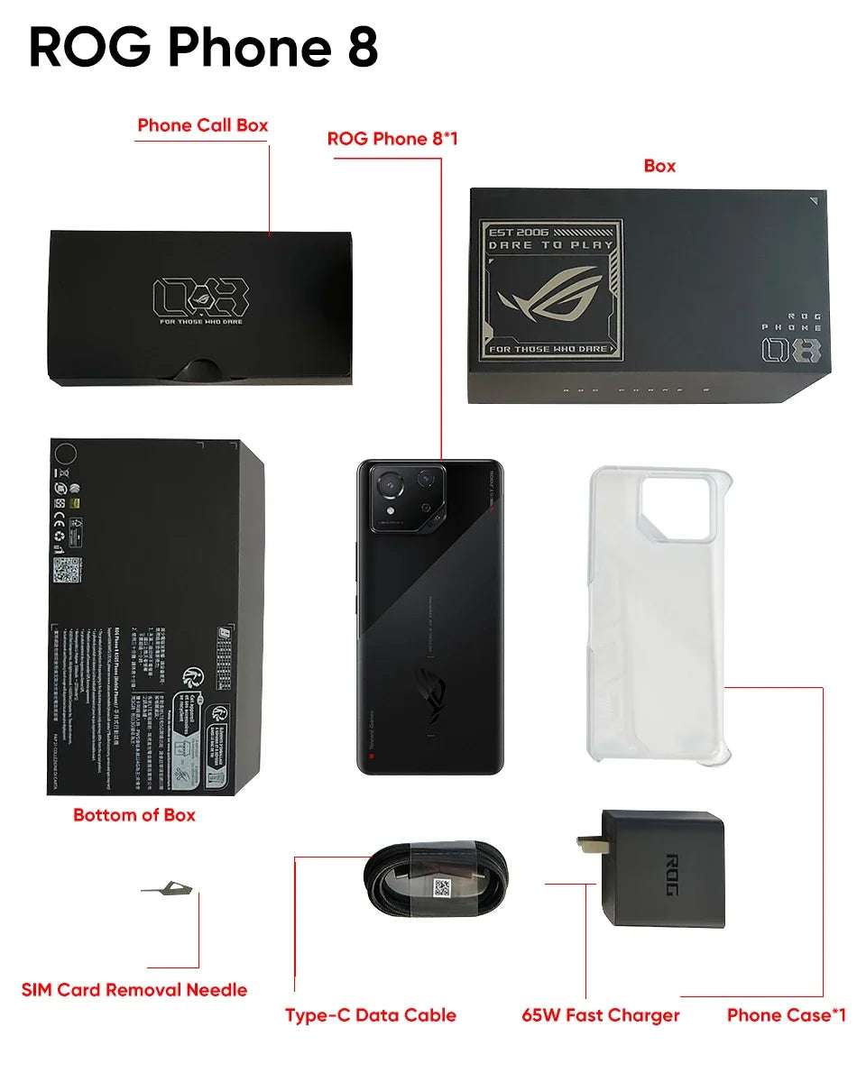 ASUS ROG 8 & 8 pro android 5G Gaming Phone Global Rom Snapdragon 8 Gen 3 6.78'' 165Hz AMOLED Screen 5500mAh 65W Fast Charge