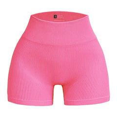 High-waisted Yoga Pant For Women, Designed To Lift And Shape, Tight-fitting With Solid Color And Ribbed Texture, Sports  Shorts