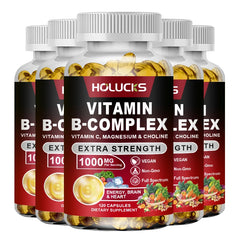 Vitamin B Complex Supplement - B1, B2, B3, B5, B6, B7, B8, B9, B12 with Vitamin C, Choline, Inositol - Energy, Brain & Heart