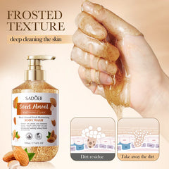 500ml SADOER Sweet Almond Oil Body Wash Exfoliate Whitening Moisturizing Replenish & Cleanse Sweet Almond Scrub Shower Bath Gel
