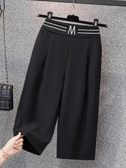 High Waist Straight Leg Elastic Women's Seven-Foot Pants Casual Outdoor Wear Summer Slimming Spor Wide Leg orts