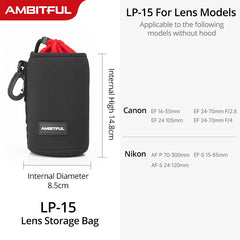 حقيبة عدسات كاميرا جديدة من AMBITFUL، حقيبة برباط، مقاس SML XL، لكاميرا Canon Sony Nikon DSLR، حافظة أسطوانية للعدسات مزودة بخطاف