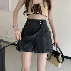 High Waist Slimming Denim  Skirt Summer 2023 Women's plus Size Faionable orts Asymmetrical Jeans Skirt