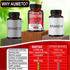Daitea Berberine Capsules - Ceylon Cinnamon + Turmeric + Bitter Melon Extract - Cardiovascular and Digestive Health Non-GMO