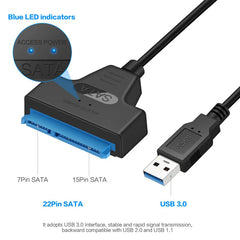 كابل SATA إلى USB 3.0 / 2.0 بسرعة تصل إلى 6 جيجابت في الثانية لمحركات الأقراص الصلبة الخارجية SSD مقاس 2.5 بوصة، محول SATA 3 22 دبوسًا، كابل USB 3.0 إلى Sata III
