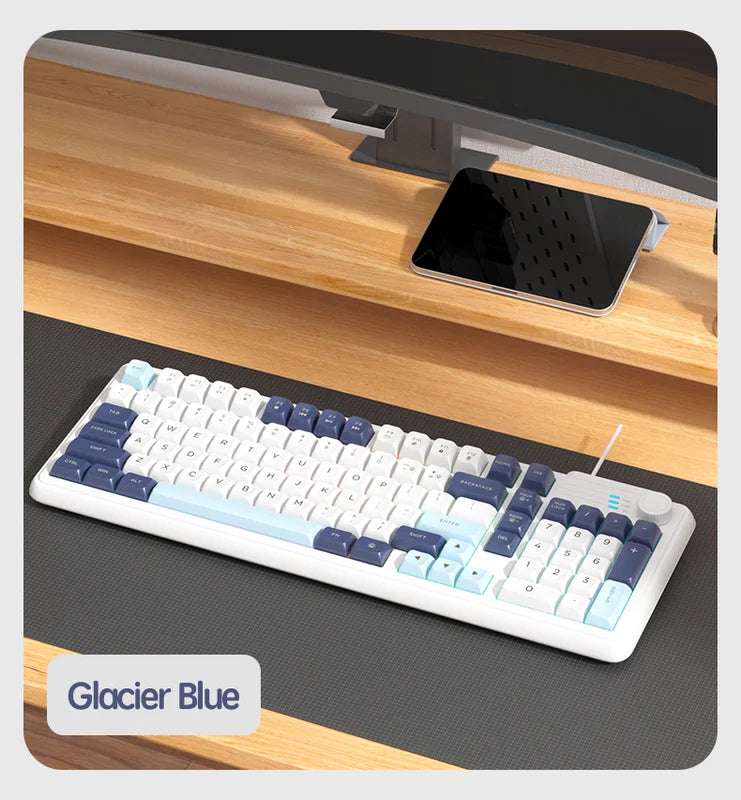 Wired Keyboard - Silent Red Switches, Ergonomic Design, Color-Blocked Keycaps, for Gaming/Office with Control Knob