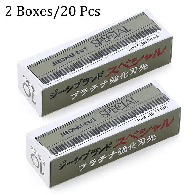 20 pcs eyebrow trimmer razor blade boxes, green packaging with combs