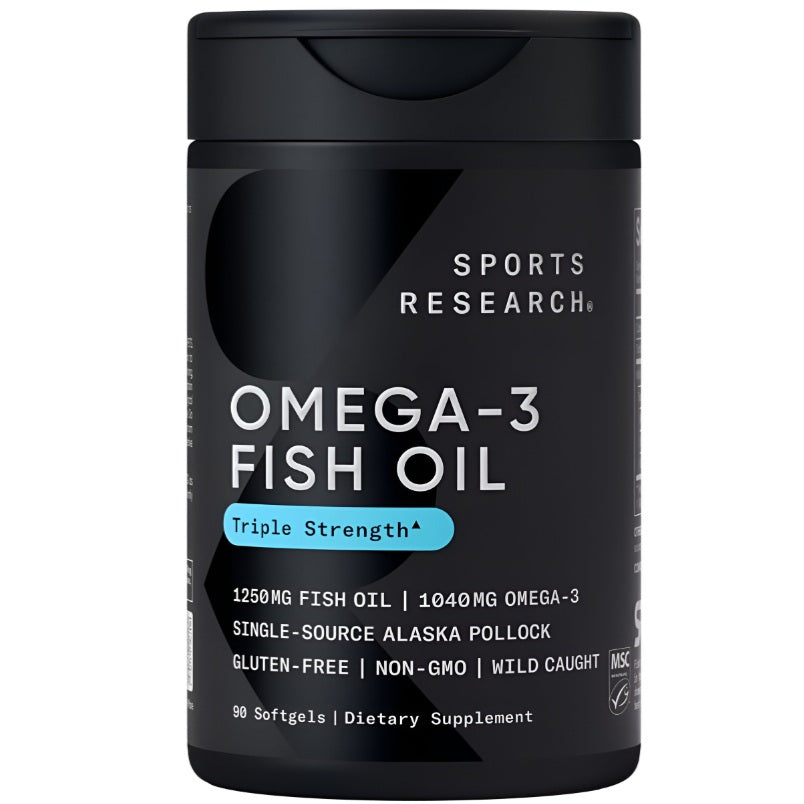 Sports Research Triple Strength Omega-3 Fish Oil – 1250 mg, 90 ct for Heart, Brain & Immune Support