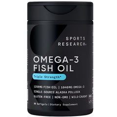 Sports Research Triple Strength Omega-3 Fish Oil – 1250 mg, 90 ct for Heart, Brain & Immune Support