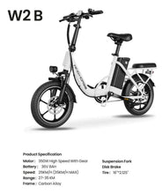 Folding electric scooter, white frame, dual disc brakes, front suspension fork