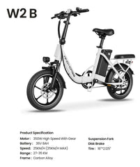 W2B Folding Electric Scooter with 350W High Speed Motor, 36V 8AH Battery, 40 KM/H Speed, 35 KM Range, Dual Disk Brakes, Carbon Alloy Frame, 16-Inch Tires, Front Suspension Fork, Portable Electric Scooter with Dual Seat