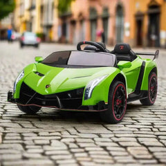 Factual Toys Lamborghini Veneno 2-Seater Licensed Ride-On Car – 12V Electric with Remote Control (Black & Green) - Mumzar