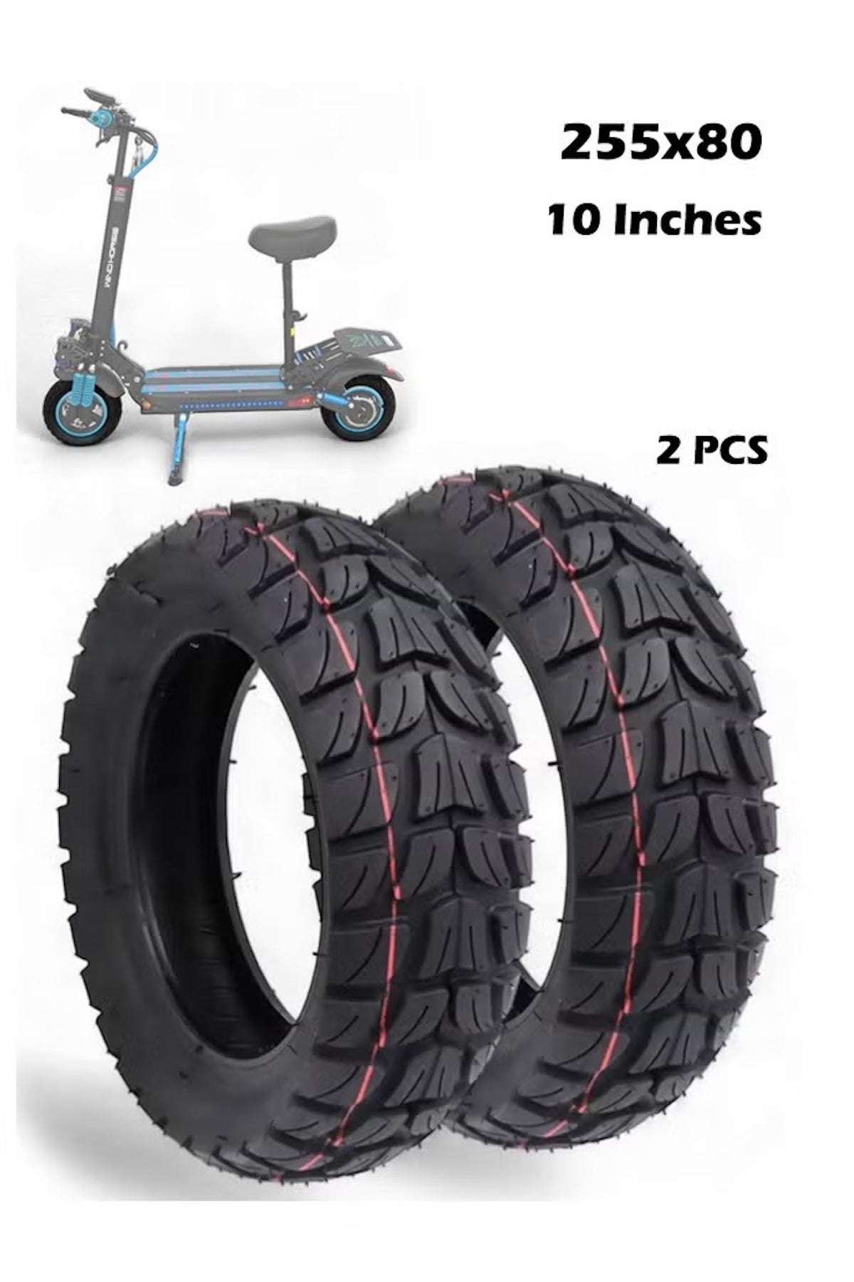 2 PCS Original High-Quality 10-Inch Off-Road Outer Tires for Electric Scooters – 255x80 Inflatable All-Terrain Replacement Tire