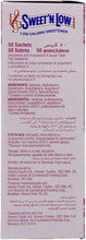 Sweet'N Low zero-calorie sweetener box back with ingredients and storage info