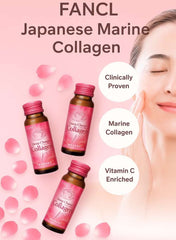 FANCL Deep Charge Collagen Drink | Japanese Marine Collagen | Collagen Peptides 3000mg | Peach Flavor | 10 x 50ml (500ml Total)