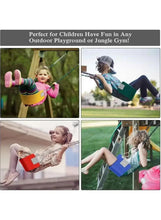Kids swing seat with chain and soft seat; red, blue, green colors shown