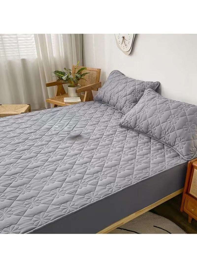 Waterproof Fitted Bedding Topper Set – Dark Grey | Mattress & Pillow Protector with 2 Pillowcases (Multiple Sizes)