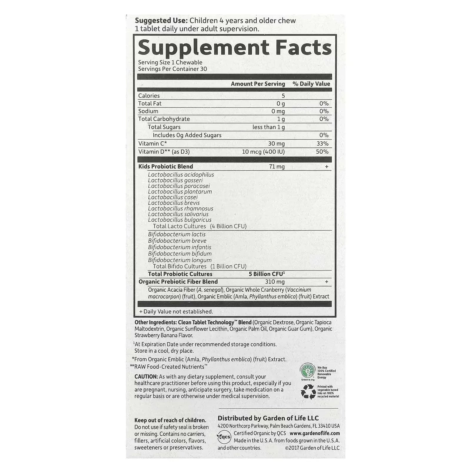 Garden of Life Dr. Formulated Probiotics Organic Kids+ – Strawberry Banana, 30 Chewables - Mumzar