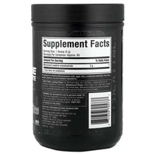 Creatine monohydrate supplement tub back label with Supplement Facts panel and barcode