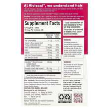 Viviscal supplement facts label panel with ingredients and warnings