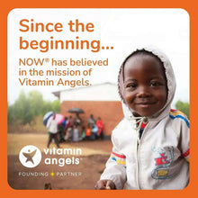 Vitamin Angels partner promotional graphic with child photo and orange text