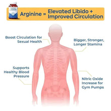 Elevated libido circulation infographic with a human outline diagram and callout text