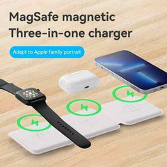 3-in-1 Foldable Magnetic Wireless Charger Simplify Charging for Your Devices Convenient Charging Solution for iPhone, Android, Earbuds, and Smartwatch