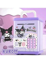Purple fingerprint unlock piggy bank with digital keypad and handle