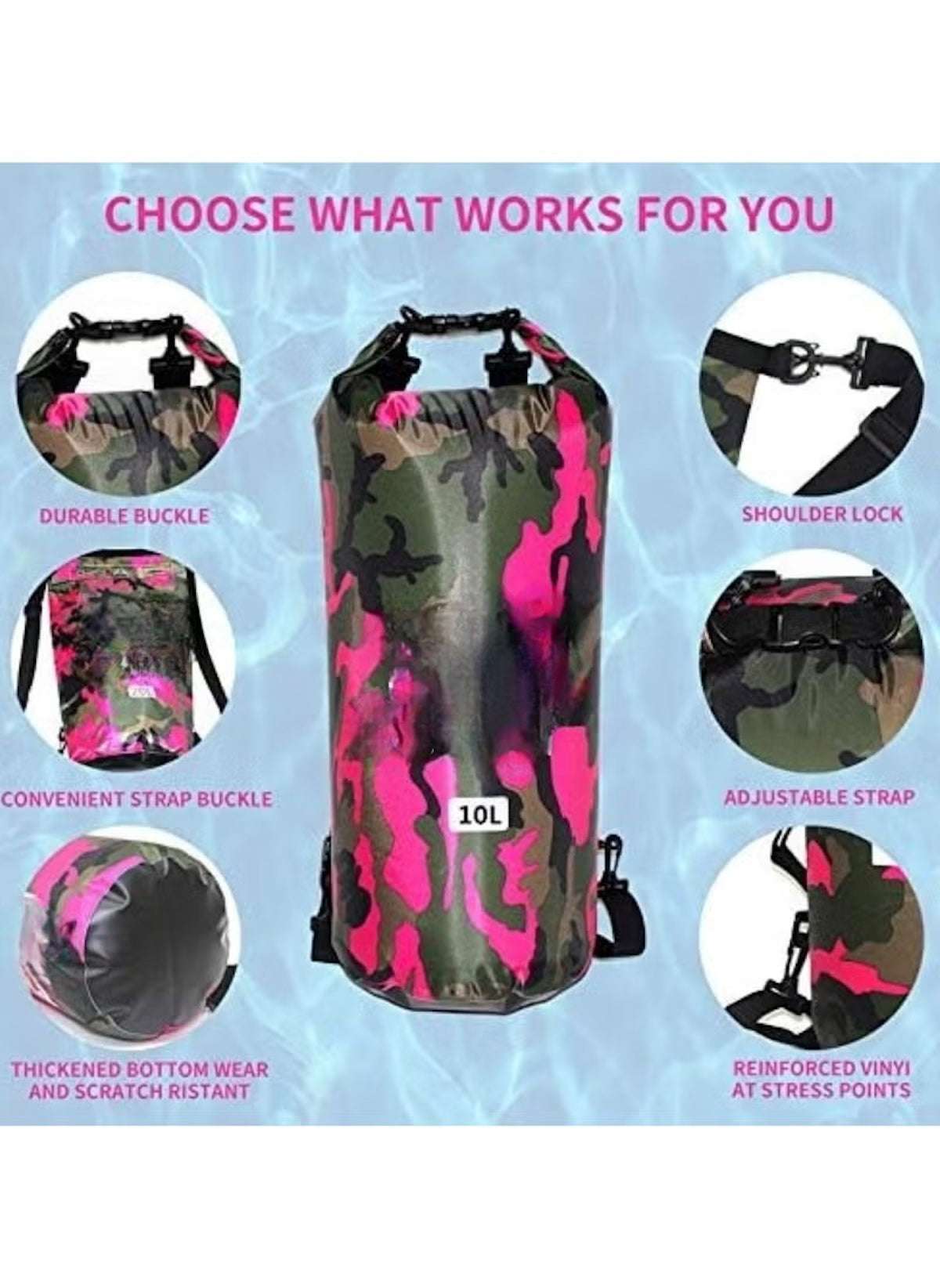 10L Waterproof Sling Bag – Camouflage Rose Red, Single-Strap PVC Pack
