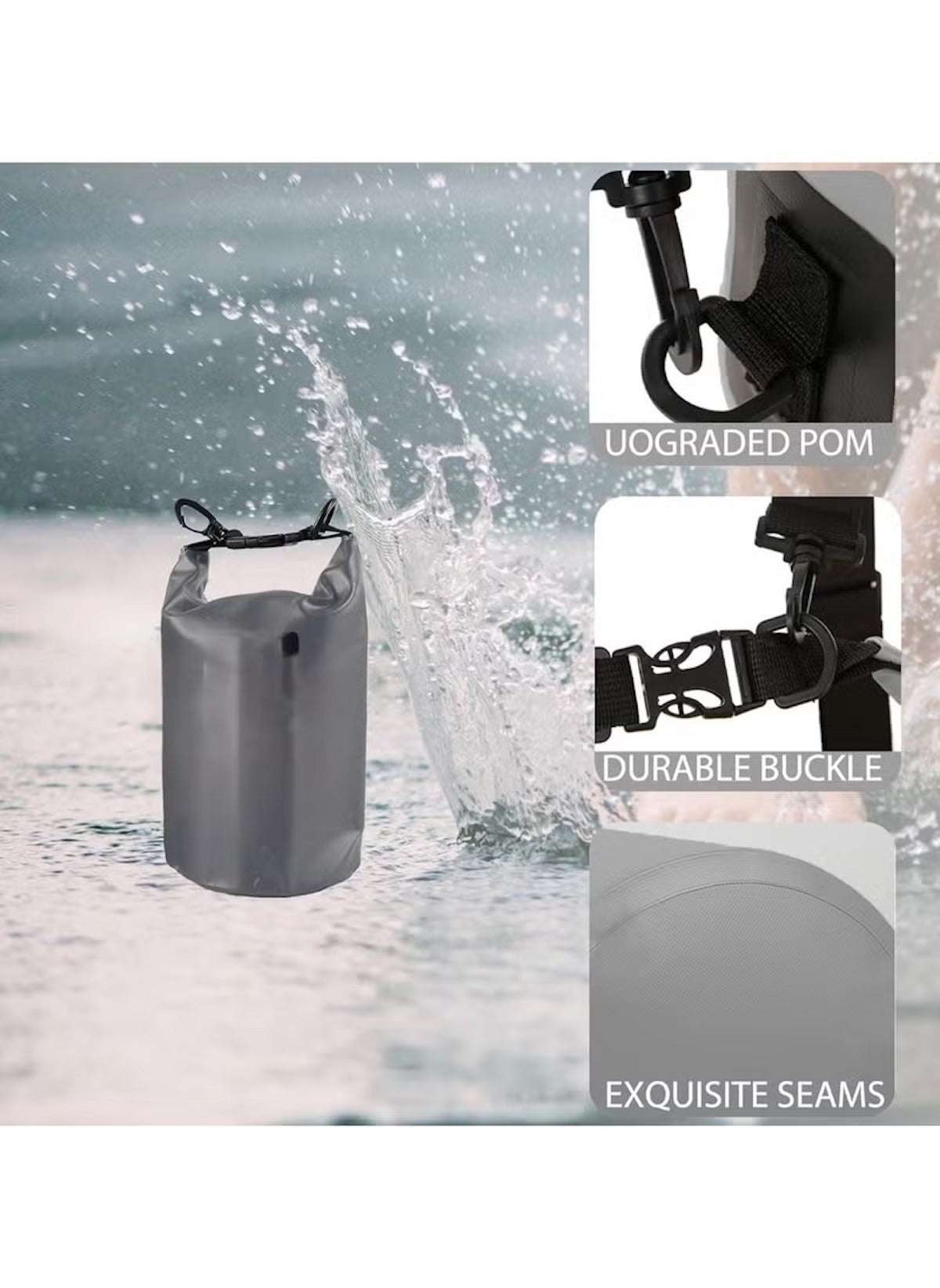 10L Waterproof Sling Bag – Grey, Single-Strap PVC Pack